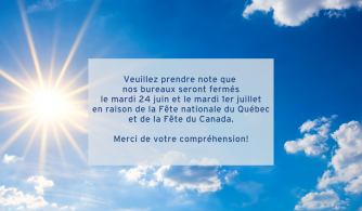 Fermeture des bureaux – Mardi 24 juin et mardi 1er juillet